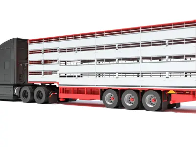 Truck with Cattle Animal Transporter Trailer 3D model purchase