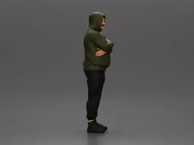 Gangster in Hooded Jacket and Cargo Pants with Confident Stance 3D print model