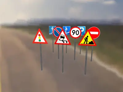 Road signs PBR low-poly game ready Low-poly 3D model 3D Model Pack