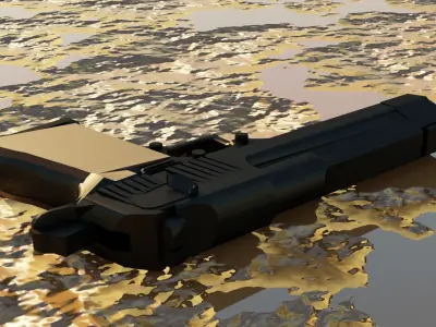 Pistol 3D model gun in desert 3D model