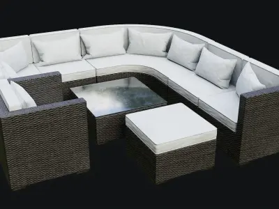 Low Poly PBR Rattan Sofa - Black Low-poly 3D model