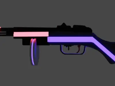 low-poly soviet automatic PPSH in cyberpunk style Free low-poly 3D model