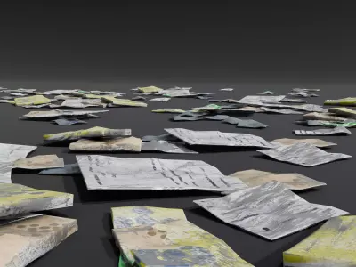 Trash Flat Thins - Paper Sachets Envelopes Documents Wrappings Low-poly 3D model