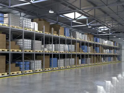 Warehouse 2 with shelves and boxes 3D model