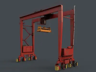 PBR Rubber Tyred Gantry Crane RTG V1 - Red Low-poly 3D model