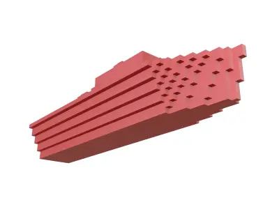 Voxel Style Simple Warship v1 003 Low-poly 3D model