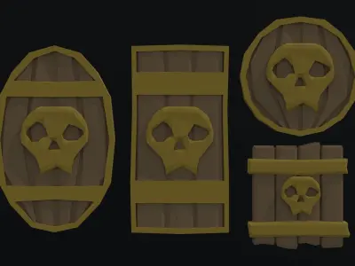 Cartoon swords and shileds Polygonal Style Low-poly 3D model