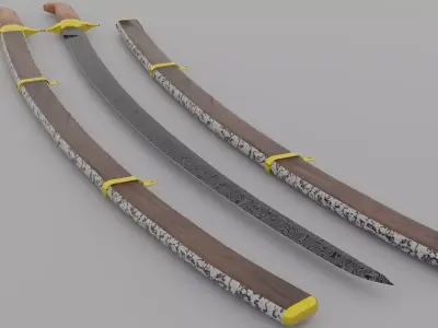 sword three samurai swords Low-poly 3D model