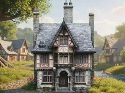 Gothic Medieval Mansion - Grand Fantasy Estate Low-poly 3D model