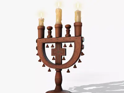 Wooden Candlestick Chandelier Low-poly 3D model