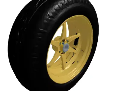 HighDetail Car Wheel with Yellow Rim 3D model