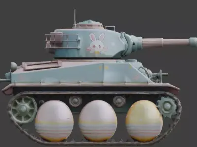 3D EASTER TANK WITH EGG WHEELS  Low-poly 3D model
