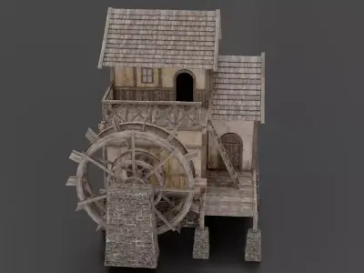 watermill medieval Low-poly 3D model