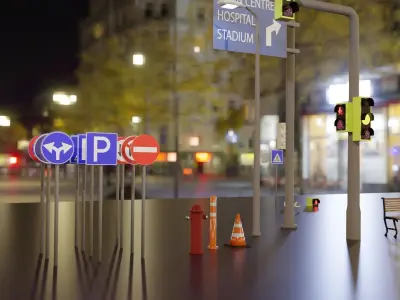 city objects Low-poly 3D model