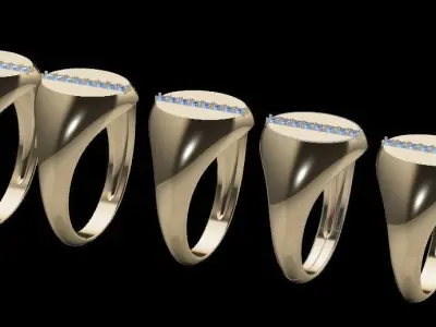 Dainty Signet Ring Diamond Strip Mix Sizes 3D print model