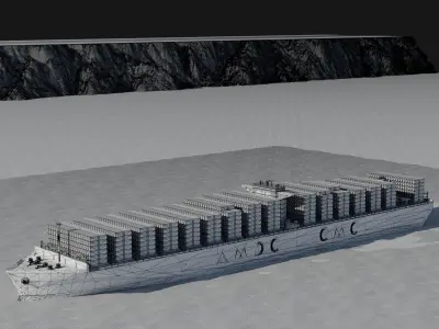 Complete Cargo Ship and Ocean Simulation Low-poly 3D model