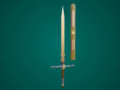 Fantasy Sword 06 Game-Ready PBR Unity UE V-Ray Textures Included Low-poly 3D model
