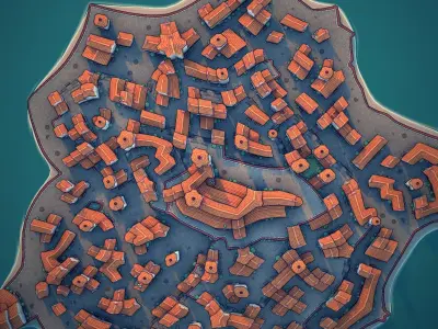 Town11 city on island 3D print model