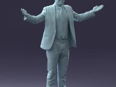 000297 Businessman in Blue Suit with Open Arms 1016 3D model