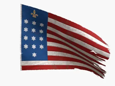 US Flag French Alliance Flag 1781-82 Low-poly 3D model