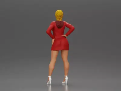 woman in red long hoodie with hands on hips showing elegance 3D print model