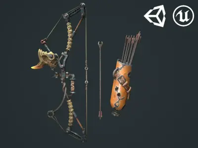 Desert bow quiver arrow Low-poly 3D model