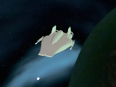 Low-Poly A-Wing spaceship flying in sky 3D print model