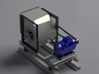 Fan with Belt  Pulley Motor Low-poly 3D model