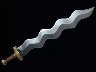 Short Flamberge Sword Low-poly 3D model