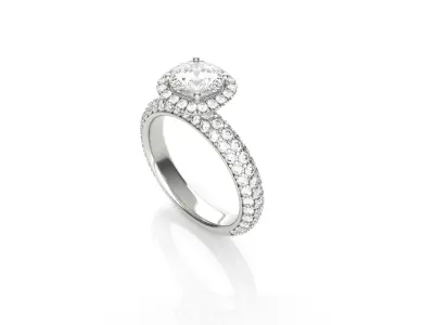 Cushion Halo Pave Engagement Ring  3D print model
