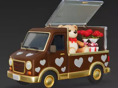 Valentine Delivery Truck 3D Model Low-poly 3D model
