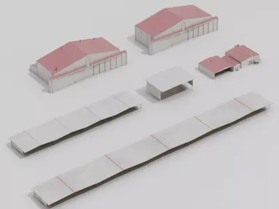 Airport Hangar Exterior Pack 4 Low-poly 3D model