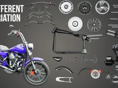 Hard surface Motorcycle KitBash parts 3D model