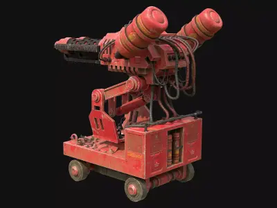 Flamethrower Turret-1-Red 3D model