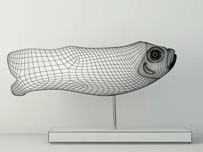 Japanese Hand Carved Vintage Wooden Fish Statue on Stand 3D model