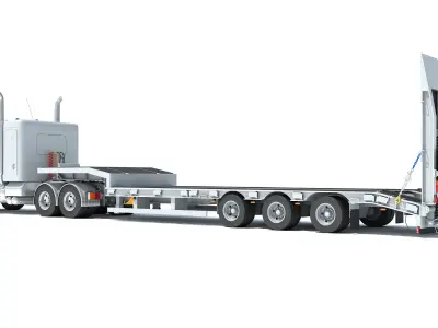 Semi-Truck with Platform Trailer 3D model