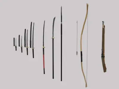 Samurai Weapon Set Low-poly 3D model