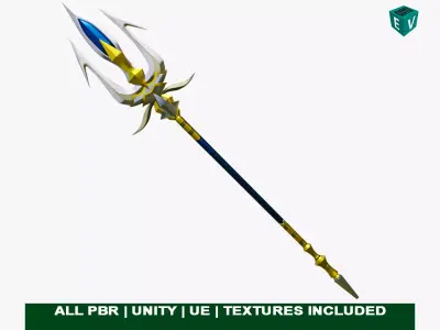 Fantasy Trident 04 All PBR Unity UE Textures Included Low-poly 3D model