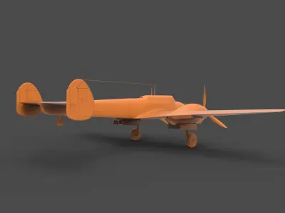 BF110F orange airplane with propellers 3D print model