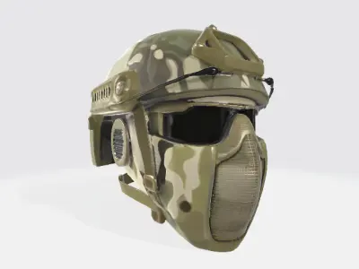 Tactical Military Helmet with Integrated Mask Low-poly 3D model