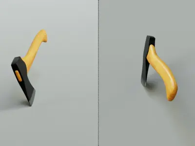  3 modern realistic models of axes in low and high poly  Low-poly 3D model