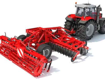  Tractor with Trailed Disc Harrow 3D model