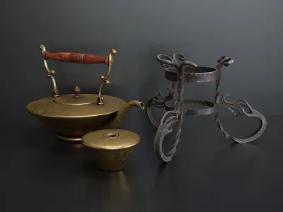 Antique English Brass Tea Set 3D model