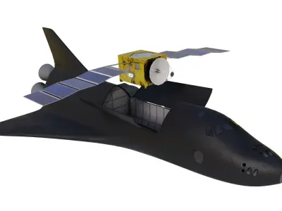 Spaceship Black And Satellite 3D model