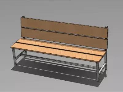 Modern Wooden Bench with Metal Frame 3D Model Free 3D model