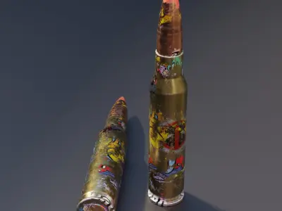 Low Poly 762x54mm AK47 Bullet Game Ready PBR Ammo Free low-poly 3D model