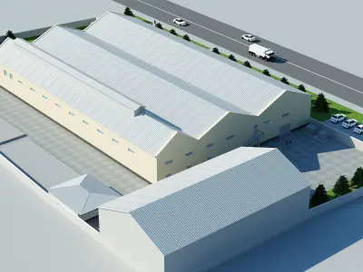 Industrial Buildings Low-poly 3D model Low-poly 3D model