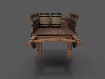 wooden cart Low-poly 3D model Low-poly