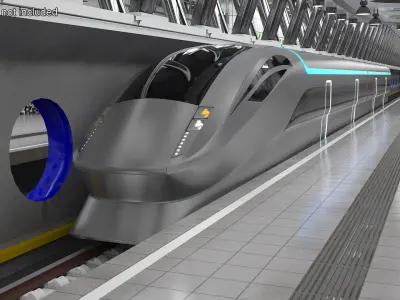 Modern High Speed Train on the Tracks 3D model