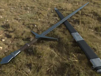 Medieval Sword Low-poly 3D model 10